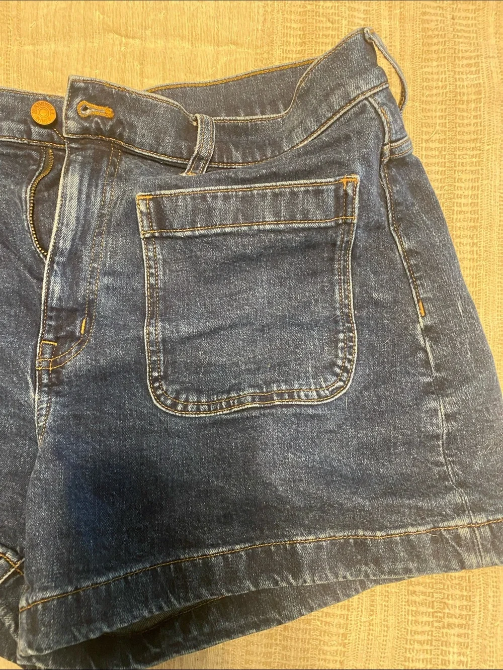 Madewell Dark Blue Denim Patch-Pocket High-Waist Shorts